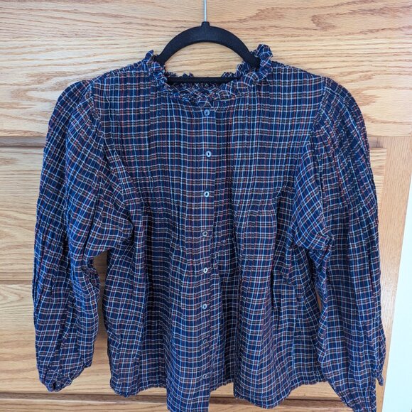 Doen Plaid Blouse in Navy and Red - Picture 2 of 11